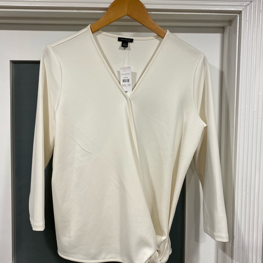 Ann Taylor NWT Ivory 3/4 sleeve, wrap blouse Sz: M
